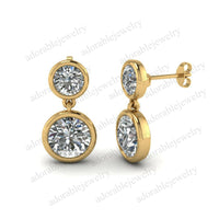 Round Cut Diamond 14k Yellow Gold FN Two -Stone Drop Dangle Engagement Earrings - atjewels.in