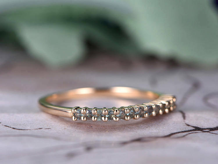 1/2CT Round Cut Green Emerald 14k Rose Gold Over Half Eternity Wedding Band Ring - atjewels.in