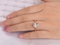 2 CT Cushion Cut Morganite Engagement Diamond 14k Rose Gold FN Halo Wedding Ring - atjewels.in