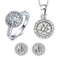 Round Cut Diamond 14k White Gold Over Women's Engagement Wedding Jewelry Set - atjewels.in