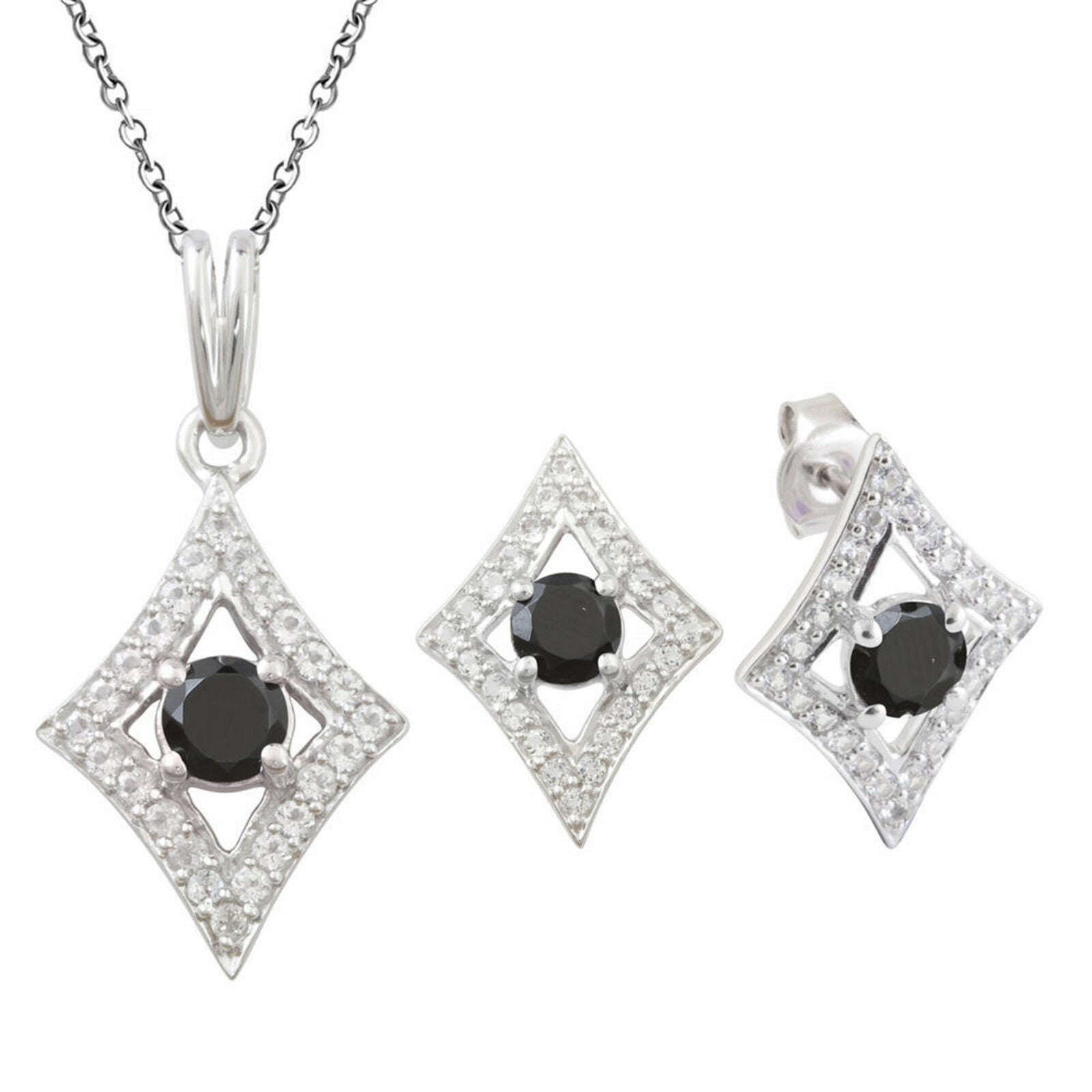Kite Shape Jewelry Set In 925 Sterling Silver With Black & White Cubic Zircoina - atjewels.in