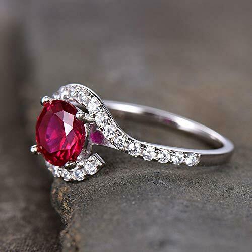 1 CT Round Cut Red Ruby 14k White Gold Over Halo Bypass Engagement Diamond Ring - atjewels.in