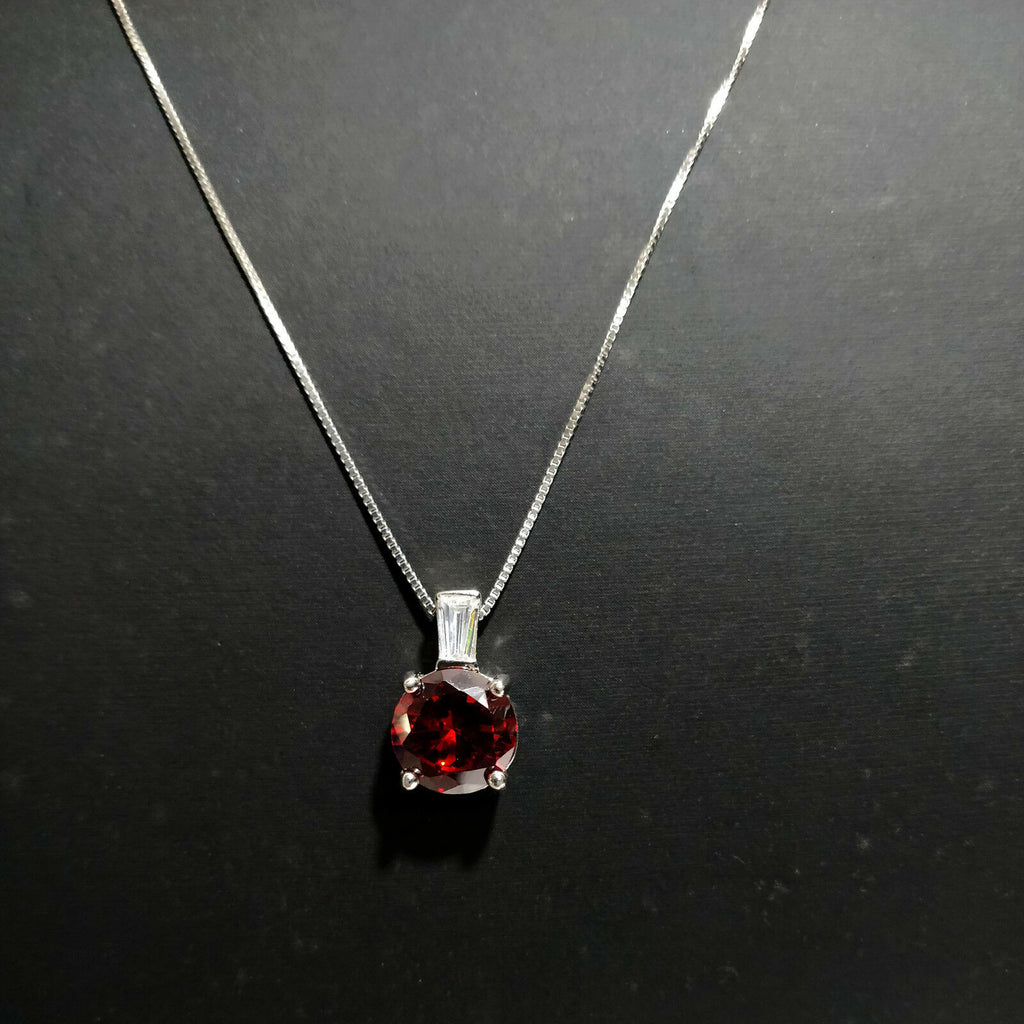 14k White Gold Finish 1/2 CT Round Cut Red Garnet Solitaire Pendant 16" Necklace - atjewels.in