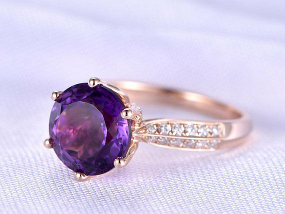 2 CT Round Cut Amethyst & Diamond Solitaire W/Accents Engagement Wedding Ring - atjewels.in