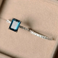 14k White Gold Over 2CT Emerald Cut London Blue Topaz Solitaire Diamond Set Ring - atjewels.in