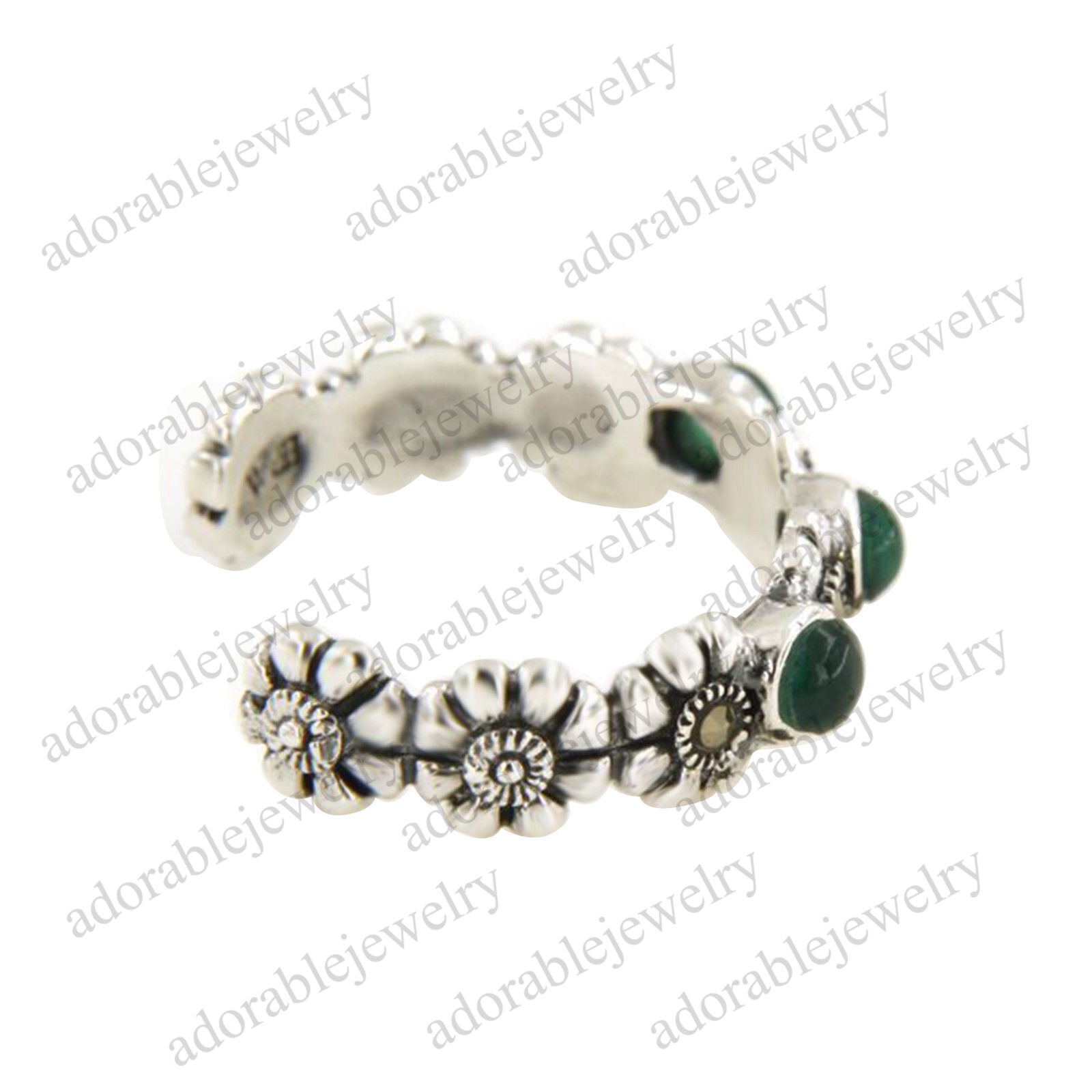 14k White Gold Over Green Onyx & Marcasite Flower Women's  Adjustable Toe Ring - atjewels.in