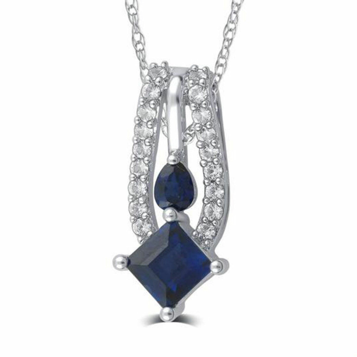 925 Sterling Silver Blue Sapphire & White CZ Pendant Earring Ring Jewelry Set - atjewels.in