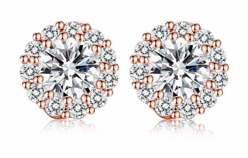 14k Rose Gold Over Round Cut Diamond Crystal Stud Solitaire Engagement Earrings - atjewels.in