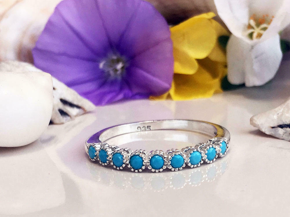 1/2 CT Round Cut Turquoise 14k White Gold Over Half Eternity Wedding Band Ring - atjewels.in