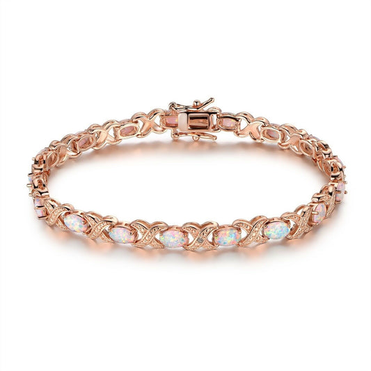 3 CT Oval Cut Fire Opal Gemstone 14k Rose Gold Over Infinity Tennis 7" Bracelet - atjewels.in