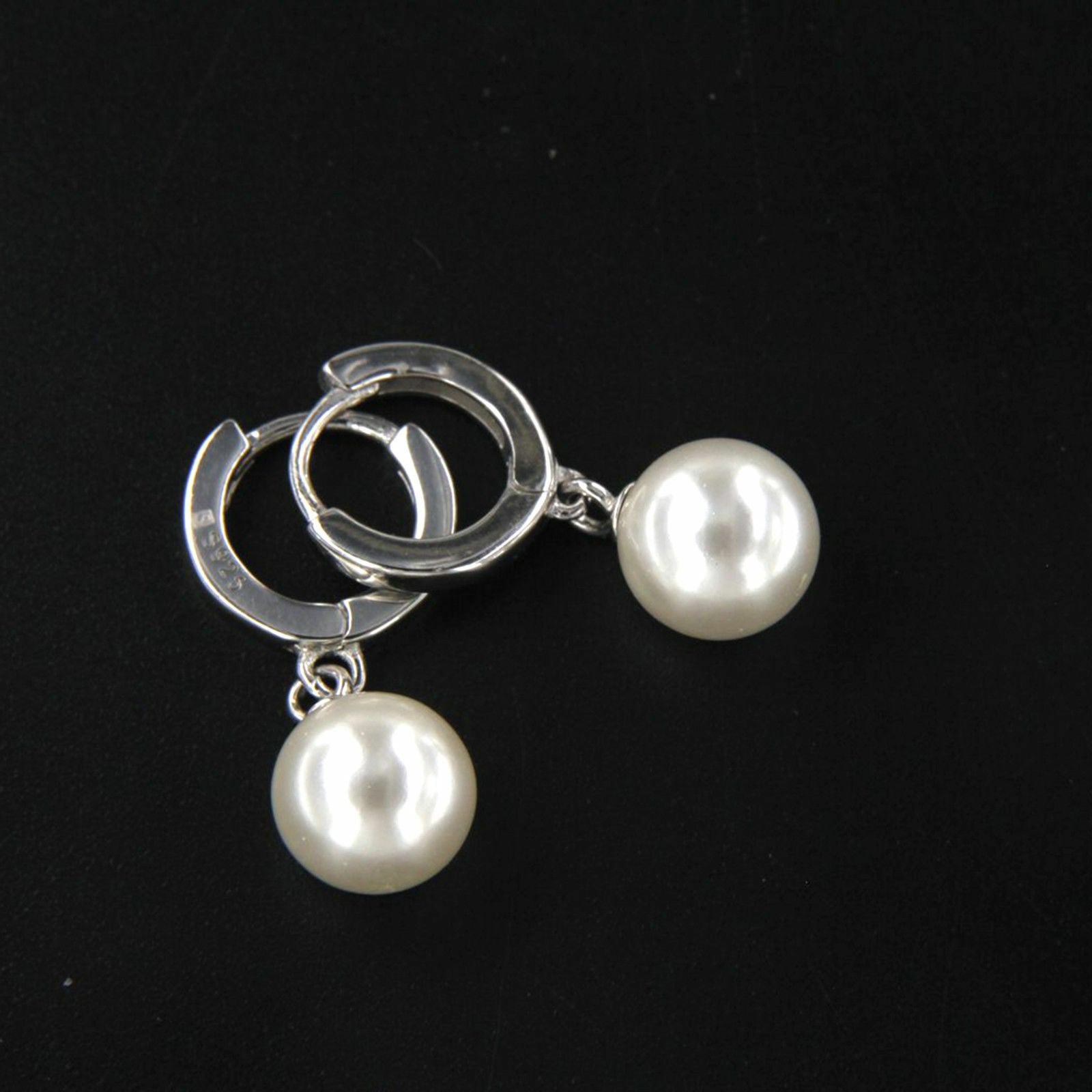 Simple Attractive .925 Sterling Silver White Pearl Hoop with Dangle Earrings - atjewels.in