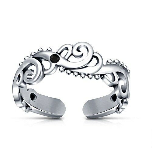 14k White Gold Over Round Cut Black Diamond Adjustable Wave Women's Toe Ring - atjewels.in