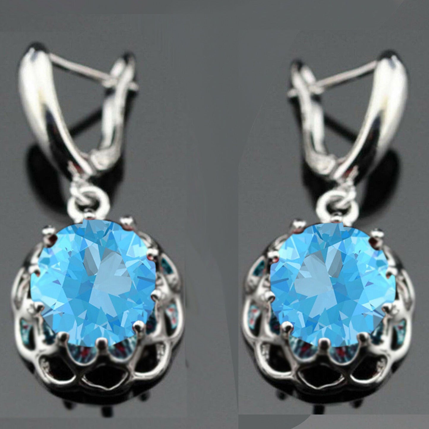 Classic 925 Sterling Silver Oval Cut Aquamarine Pendant & Earrings Jewelry Set - atjewels.in