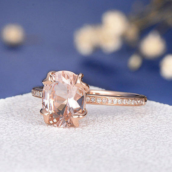 1 CT Oval Cut Morganite 14k Rose Gold Over Solitaire Engagement Diamond Ring - atjewels.in