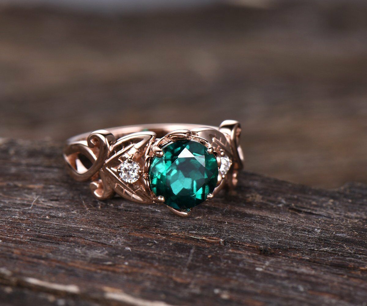 1 CT Round Cut Emerald 14k Rose Gold Over May Birthstone Engagement Diamond Ring - atjewels.in