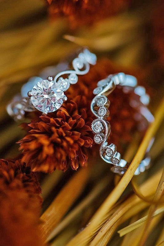 1 CT Round Diamond 14k White Gold Over Engagement Solitaire Bridal Band Set Ring - atjewels.in