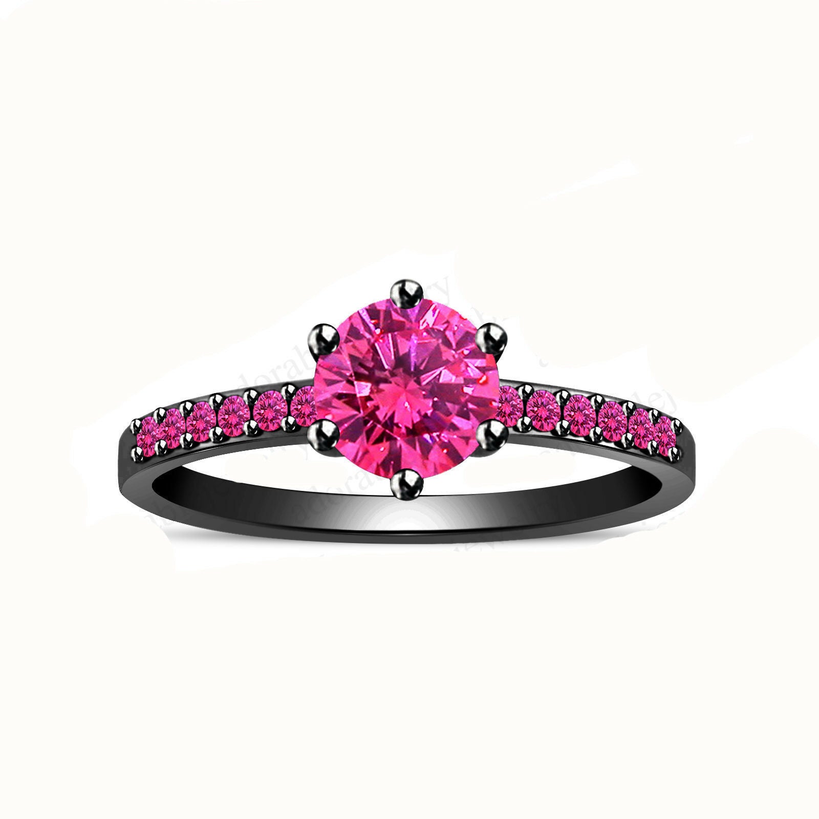 1/2 CT Round Cut Pink Sapphire Engagement Solitaire with Accents Engagement Ring - atjewels.in