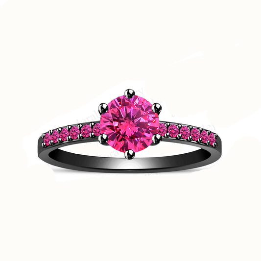 1/2 CT Round Cut Pink Sapphire Engagement Solitaire with Accents Engagement Ring - atjewels.in