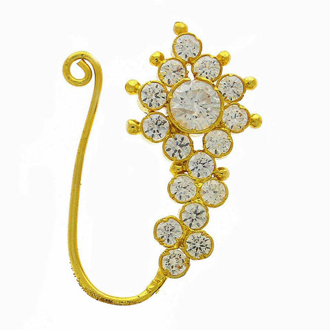 Traditional Ethnic Bridal Maharashtrian Nose Ring Nath without piercing  Encased with Pearl (NL45M) - I Jewels - 3676131