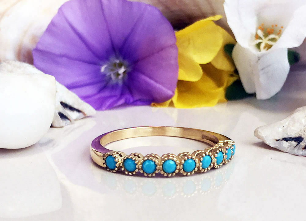 1/2 CT Round Cut Turquoise 14k Yellow Gold Over Half Eternity Wedding Band Ring - atjewels.in