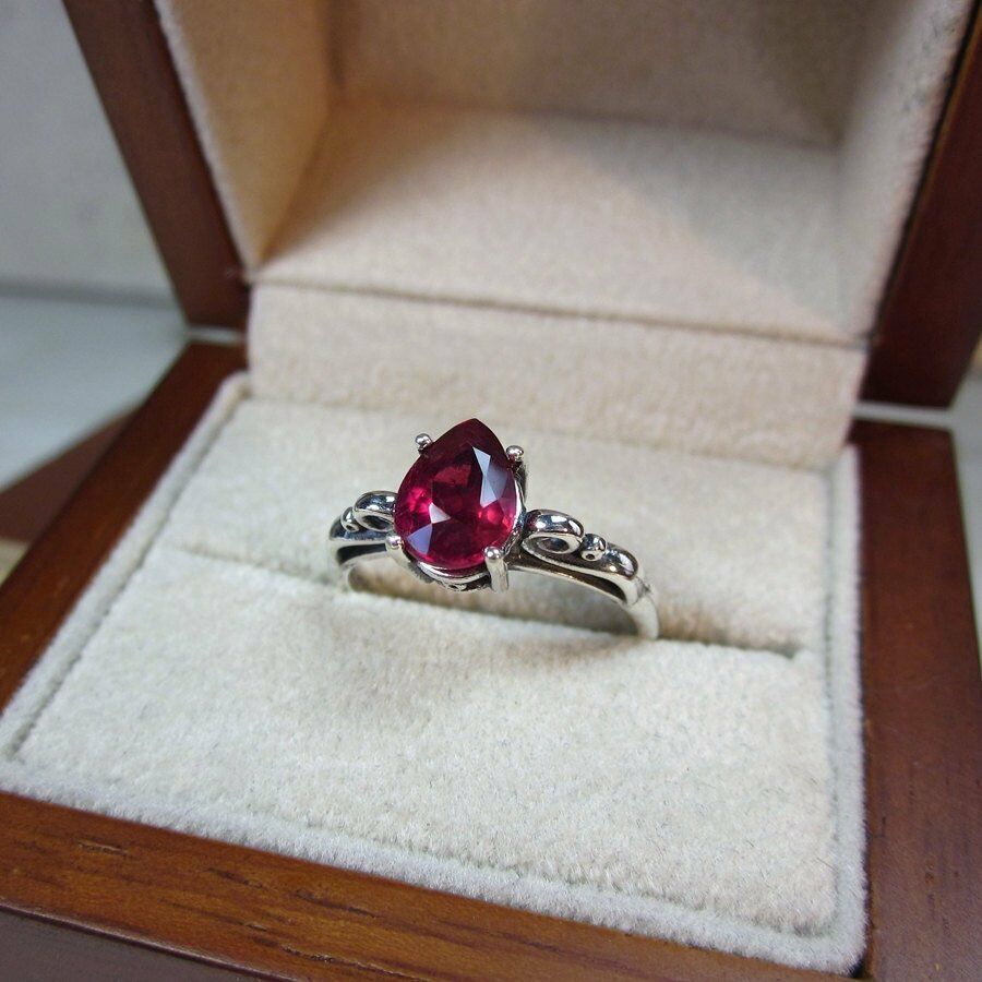 1/2 CT Pear Cut Red Ruby 14k White Gold Over Solitaire Engagement Women's Ring - atjewels.in