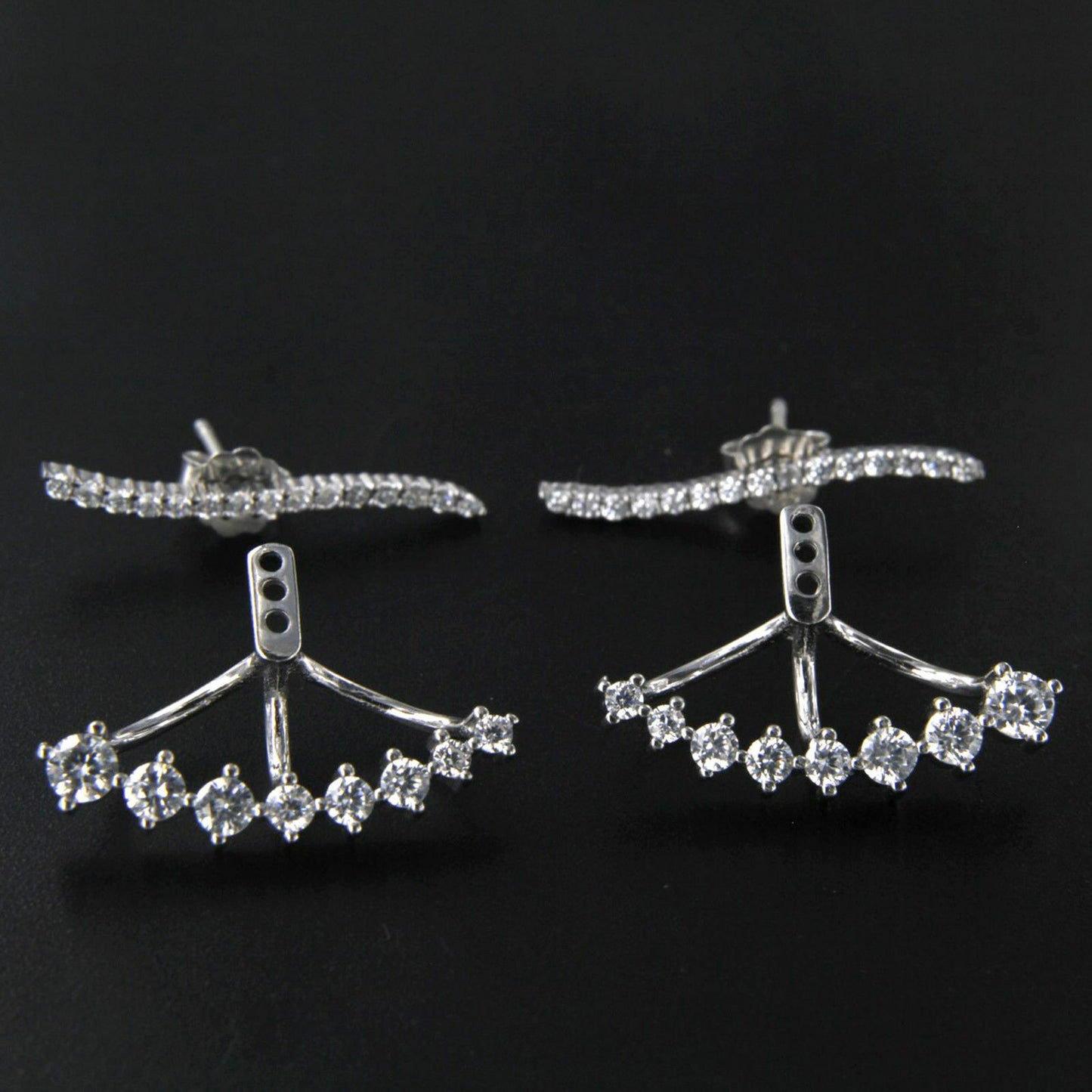 White Gold .925 Sterling Silver Round Cut White CZ Clip Ear Cuff Stud Earrings - atjewels.in