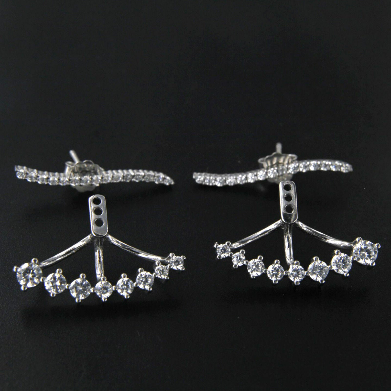 White Gold .925 Sterling Silver Round Cut White CZ Clip Ear Cuff Stud Earrings - atjewels.in
