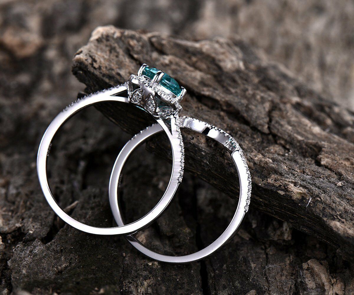 2 CT Round Cut Emerald 14k White Gold Over Halo Engagement Diamond Women's Ring - atjewels.in