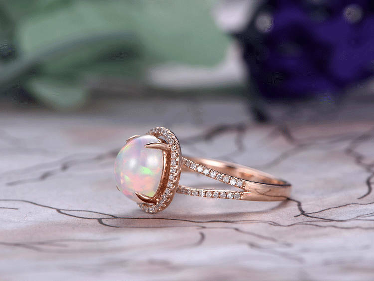 1 CT Oval Cut Opal Diamond 14k Rose Gold Over Split Shank Engagement Womens Ring - atjewels.in