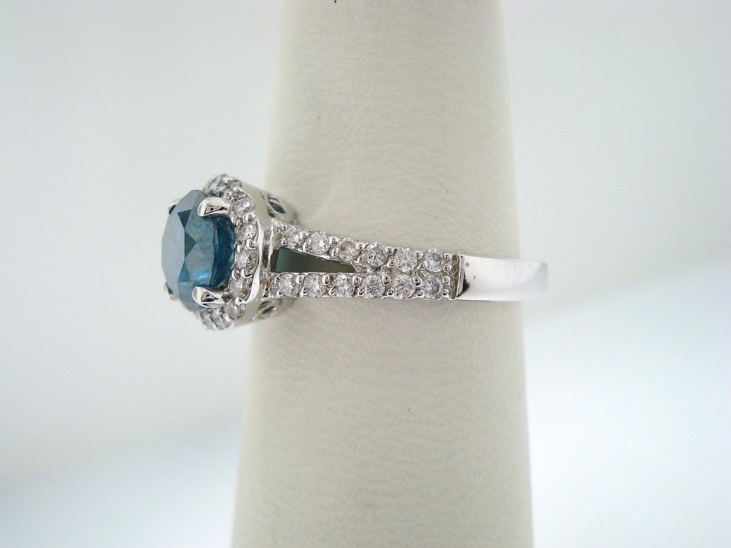 14k White Gold Over 2CT Round Cut Blue Topaz Split Shank Engagement Diamond Ring - atjewels.in