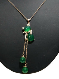 14k Rose Gold Over Round Cut Emerald & Diamond Cat Tassel Pendant 16" Necklace - atjewels.in