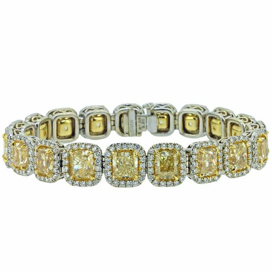 15 CT Cushion Cut Yellow Sapphire & Diamond Halo Tennis Engagement 7" Bracelet - atjewels.in