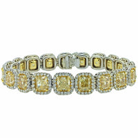 15 CT Cushion Cut Yellow Sapphire & Diamond Halo Tennis Engagement 7" Bracelet - atjewels.in