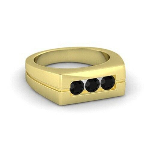 1/2 Ct Round Cut Diamond 14k Yellow Gold Over Three Stone Wedding Band Mens Ring - atjewels.in