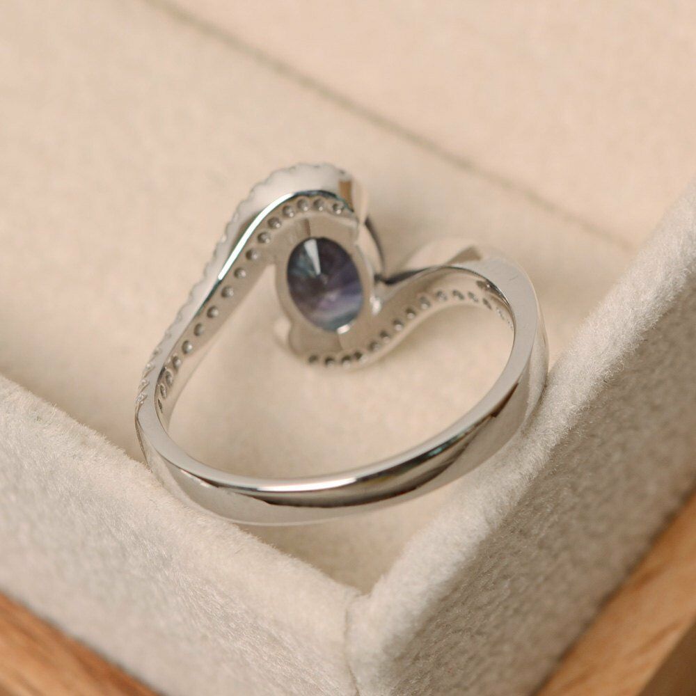 14k Solid White Gold Over 2CT Oval Cut Alexandrite Diamond Solitaire Bypass Ring - atjewels.in