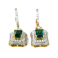 2 Ct 14K Yellow Gold Over Emerald & Round Cut Stone Drop Dangle Hoop Earrings - atjewels.in