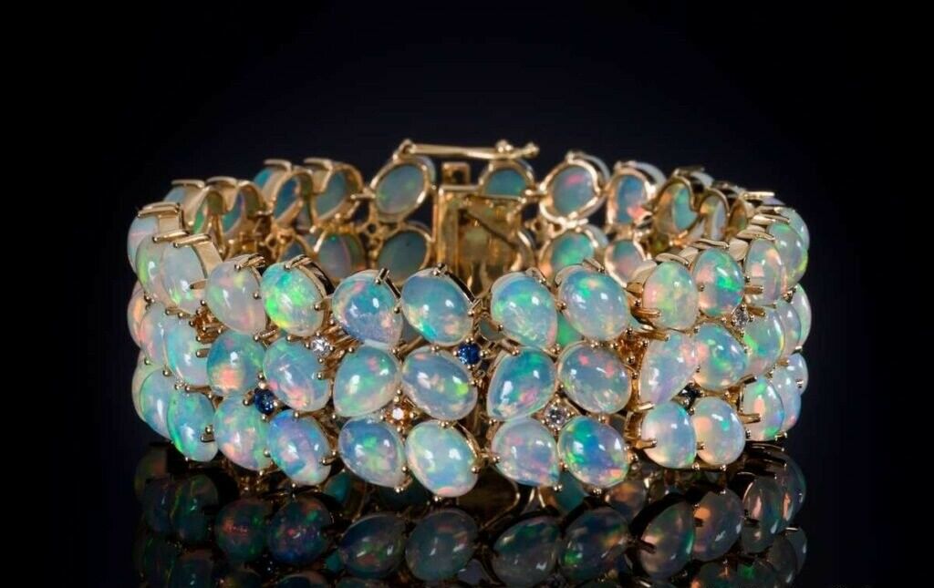 30 CT Pear & Oval Cut Fire Opal 14k Yellow Gold Over Cluster Wedding 7" Bracelet - atjewels.in