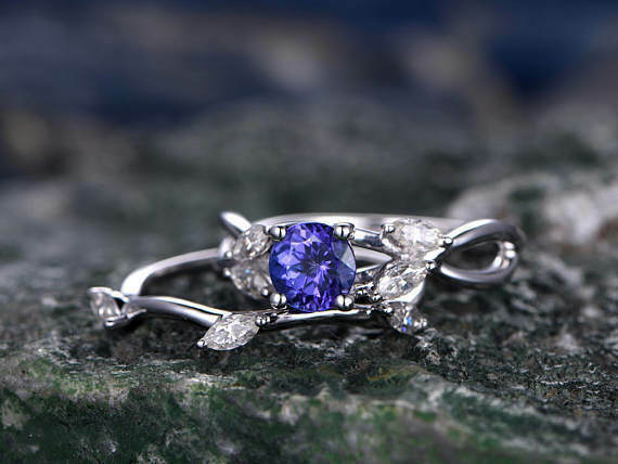 1 CT Round Cut Blue Tanzanite 14k Solid White Gold Over Diamond Wedding Ring Set - atjewels.in