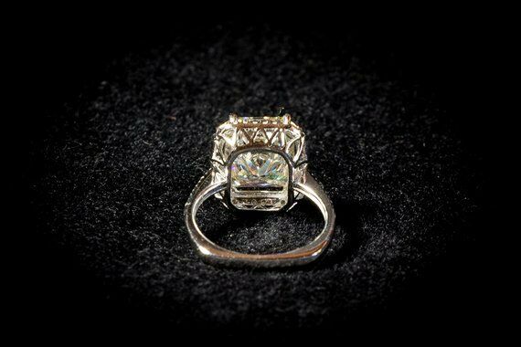 14k Solid White Gold Over 3CT Radiant Cut Champagne Diamond Halo Engagement Ring - atjewels.in