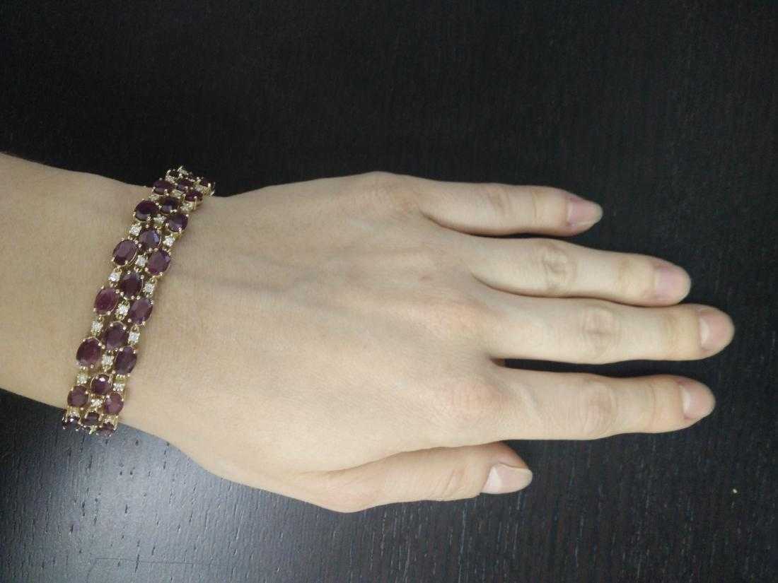25 CT Oval Cut Red Ruby 14k Yellow Gold Over 3-Row Wedding Diamond 7" Bracelet - atjewels.in