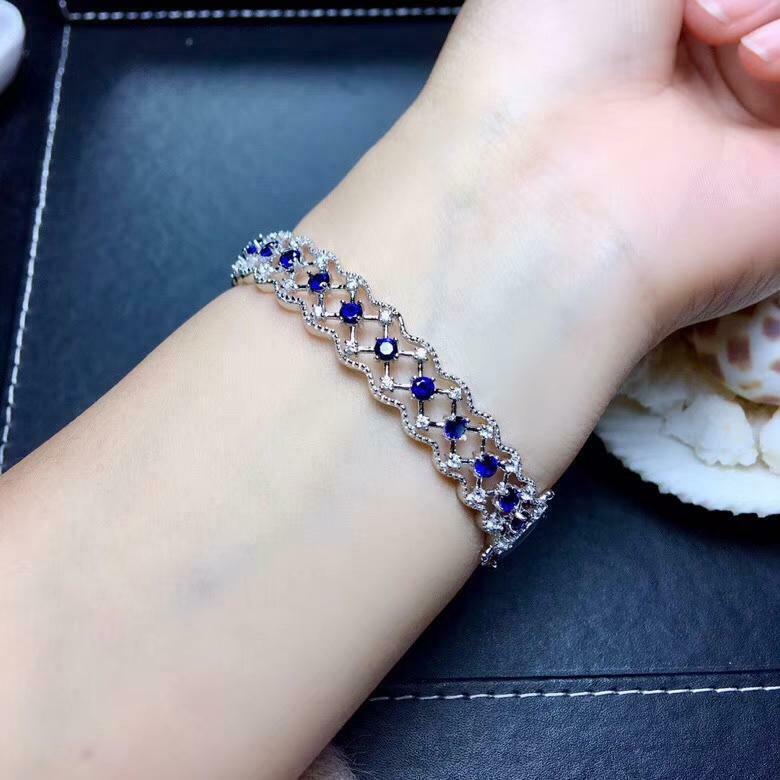 5CT Round Cut Blue Sapphire 14k White Gold Over Diamond Filigree Bangle Bracelet - atjewels.in