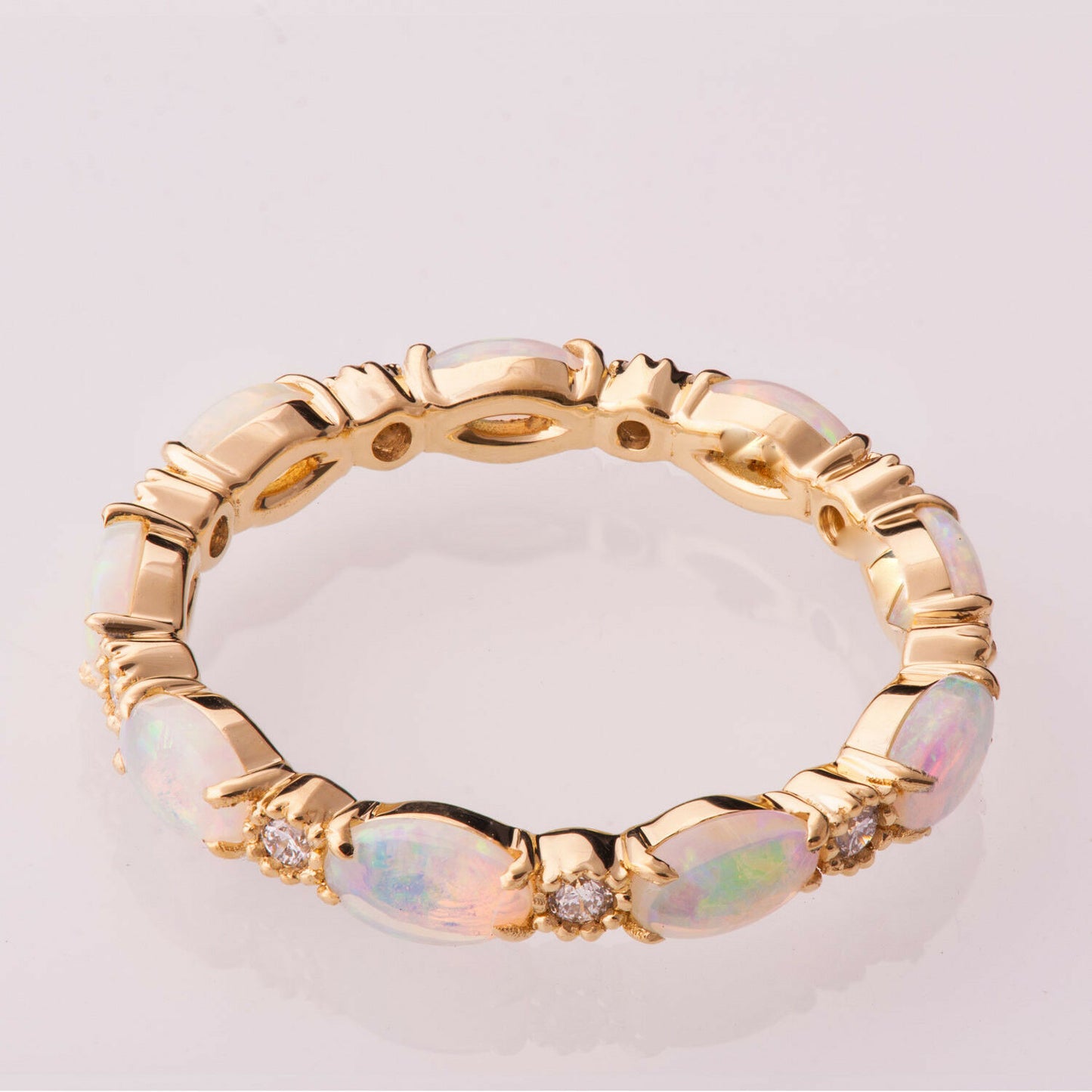 1.5 CT Oval Cut Australian Opal Eternity Wedding Band Ring 14k Yellow Gold Over - atjewels.in