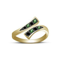 14k Yellow Gold Over Round Cut Emerald & Diamond Adjustable Bypass Toe Ring - atjewels.in