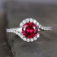 1 CT Round Cut Red Ruby 14k White Gold Over Halo Bypass Engagement Diamond Ring - atjewels.in