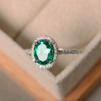 1.5 CT Oval Cut Emerald 14k White Gold Over Halo Diamond Engagement Wedding Ring - atjewels.in