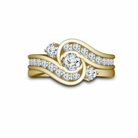 Round Cut Diamond 14k Yellow Gold Finish On 925 Sterling Silver Bridal Set Engagement Wedding Band Ring