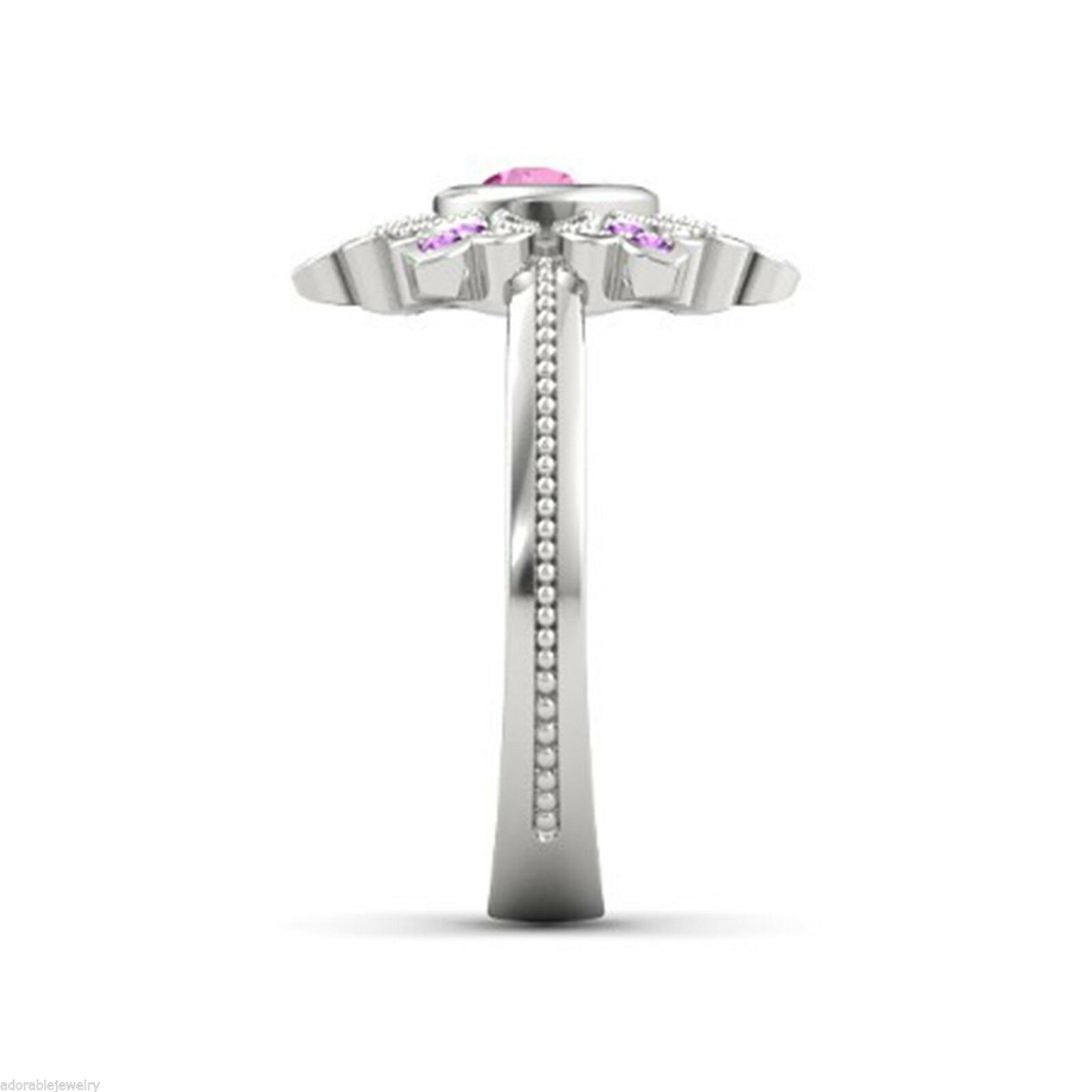1CT Round Cut Sapphire & Amethyst 14k White Gold FN Wedding Disney Princess Ring - atjewels.in