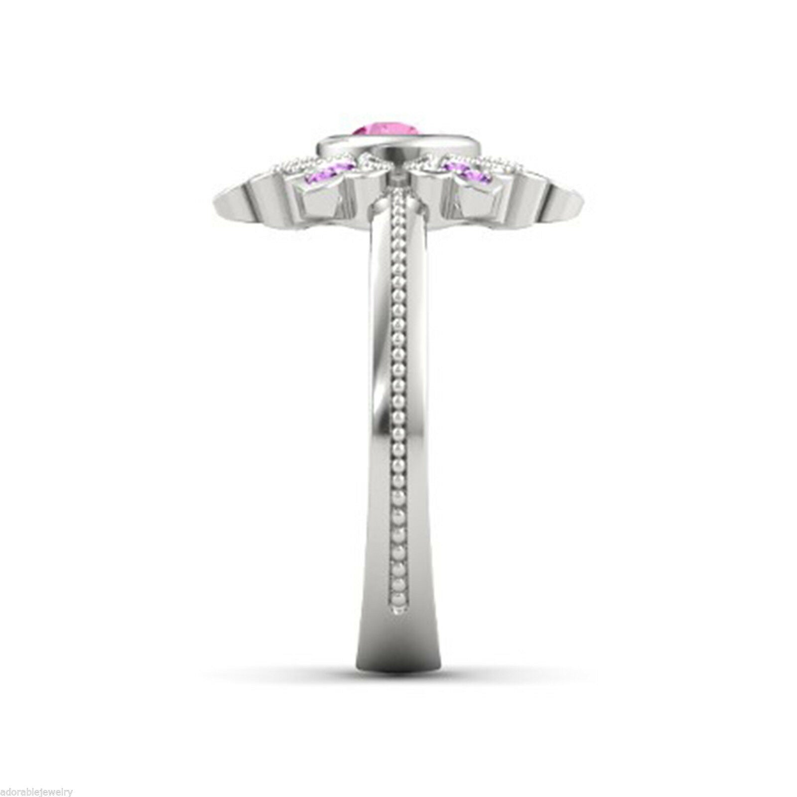 1CT Round Cut Sapphire & Amethyst 14k White Gold FN Wedding Disney Princess Ring - atjewels.in
