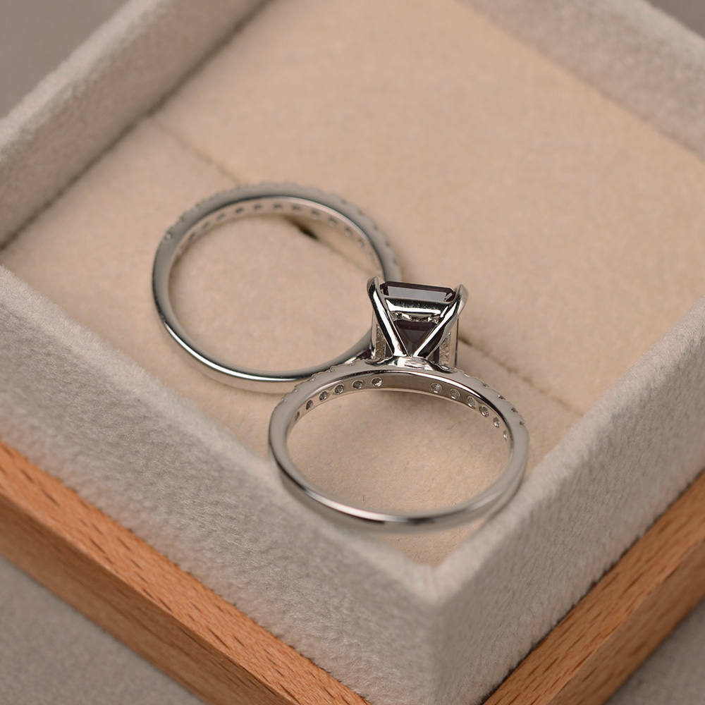 2 CT Emerald Cut Alexandrite 14k White Gold Over Diamond Wedding Bridal Ring Set - atjewels.in