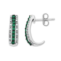 Exclusive .925 Sterling Silver Round Cut Emerald & White CZ J-Hoop Stud Earrings - atjewels.in